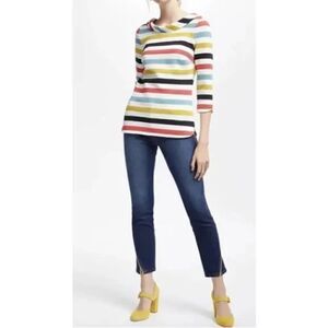 Boden The Edinburgh Gold Stripe Open Hem High Rise Skinny Jeans Sz. 6